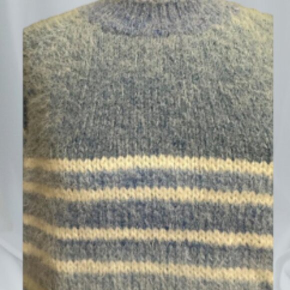 Blue and White Striped Fuzzy Sweater, Soft Women’s Knit Pullover Cozy - Picture 5 of 11